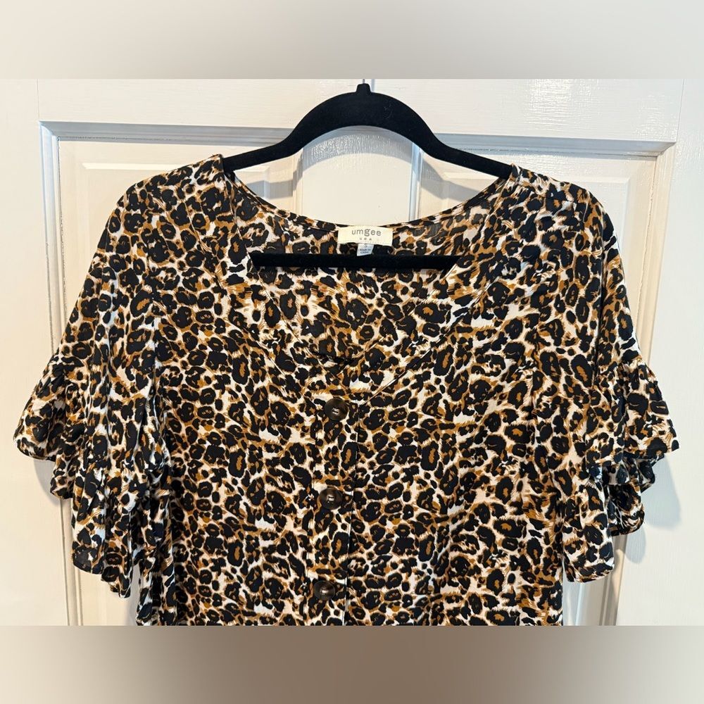 Umgee Leopard Print Button Down Boho Midi Shirt D… - image 2